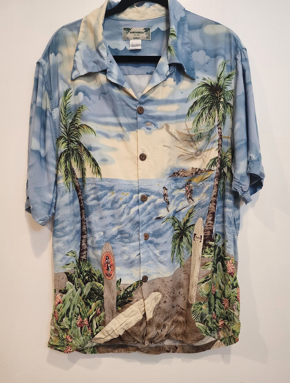 Vintage 90s Palm & Surfer Hawaiian Camp Shirt Men's Large Oversize Resortwear